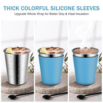 2 Pack Kids Cups with Straws and Lids Leak Proof, 12oz | Sippy Cups for Toddlers with Colorful Sleeves, Unbreakable Stainless Steel Water Tumblers (Blue & Peach) - color: Blue/Peach