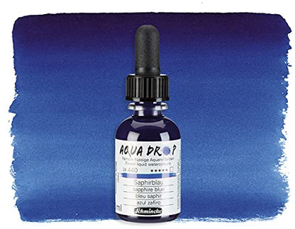 Schmincke - AQUA DROP, liquid pigment-based watercolour, sapphire blue in 30 ml pipette bottle, 24440034, for watercolorpainting, urban sketching, calligraphy, handlettering, lightfast - color: 440 sapphire blue