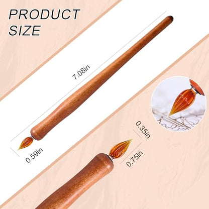 Wooden Handmade Glass Dip Pen Glass Calligraphy Pen for Writing Painting Signing Calligraphy