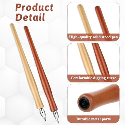 14pcs Oblique Calligraphy Nibs Pen Comic Pen Nibs Set Fluid Writer Pens | Wooden Drawing Pen Holder with 12 Pieces Stainless Steel Pen Replacement Nibs Nib for Writing, Signing, Painting, Sketch - color: brown+wood