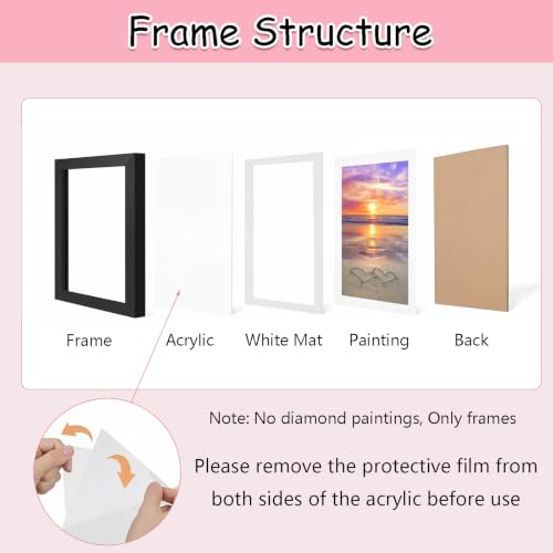 Muzagroo Art Premium Diamond Art Frame for 12x16in Canvas Diamond Painting Frame with White Mat Border Shatter-Resistant Plexiglass Frame for Diamond Painting Ready to Hang (1P) - color: Frame