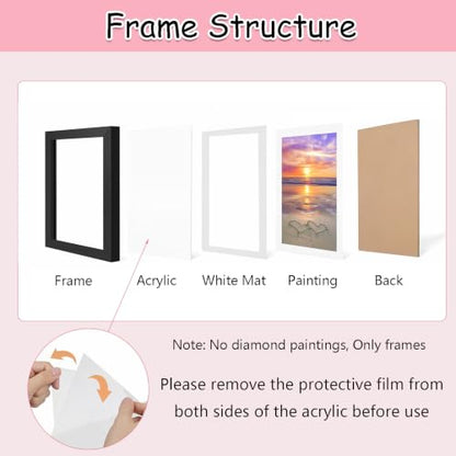 Muzagroo Art Premium Diamond Art Frame for 12x16in Canvas Diamond Painting Frame with White Mat Border Shatter-Resistant Plexiglass Frame for Diamond Painting Ready to Hang (1P) - color: Frame
