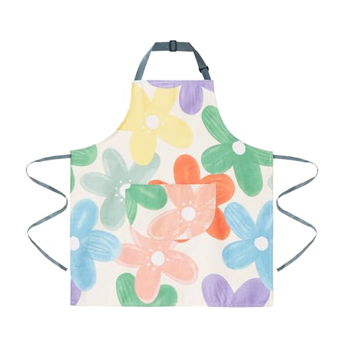 2 Pack Floral Apron for Women with Pockets, Adjustable Cotton Chef Aprons for Kitchen, Cooking, BBQ & Grill - color: Red/Peony