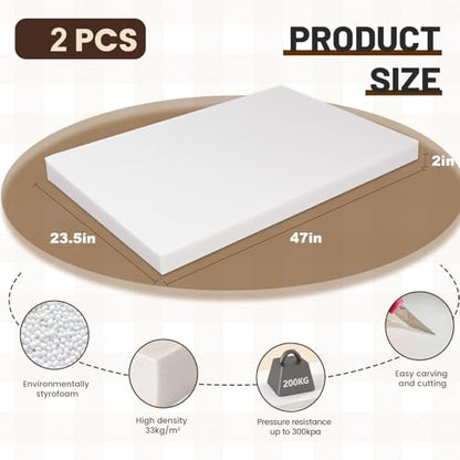 Multi Purpose XPS Large Foam Board,47x23.5x2in,2 Pack Craft Foam Sheets | Rigid and Easy to Shape,DIY Modeling Art Projects, Party Decoration, Cosplay Prop Production, Carve,Heat Insulation - size: 47x23.5x2in-2pcs