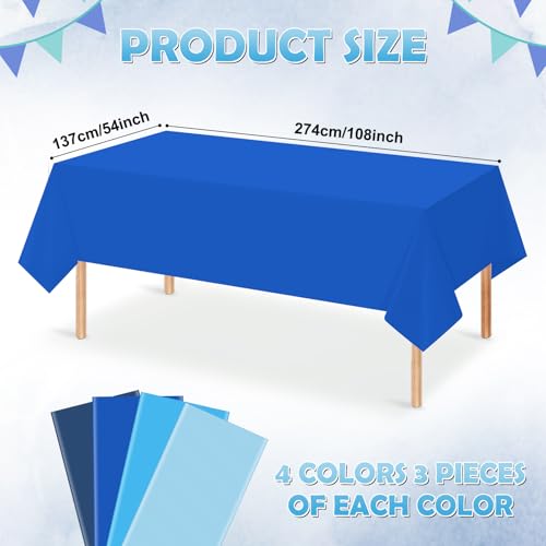 12 Pack Blue Plastic Tablecloth for Rectangle Tables, Ombre Blue Baby Shower Table Cover, Disposable Ocean Table Cloth for Birthday Wedding Picnic Under The Sea Party Decorations, 54x108 Inch - color: Gradient Blue