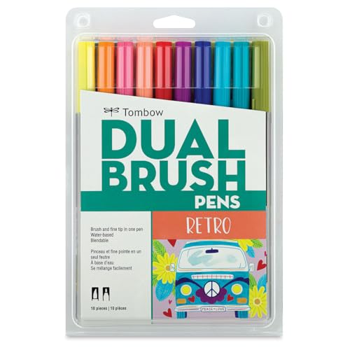 Tombow 56217 Dual Brush Pen Art Markers, Retro, 10-Pack. Blendable, Brush and Fine Tip Markers