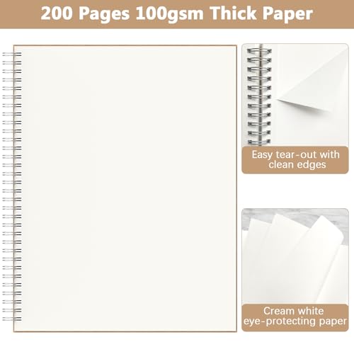 A4 Blank Journal Notebook, 2 Pack Large Spiral Sketchbook for Drawing, 200 Pages 100gsm Thick Unlined Blank Page Journal for Sketching Writing Taking Note and More - Kraft Brown Cover, 8.5" x 11" - color: Blank Page