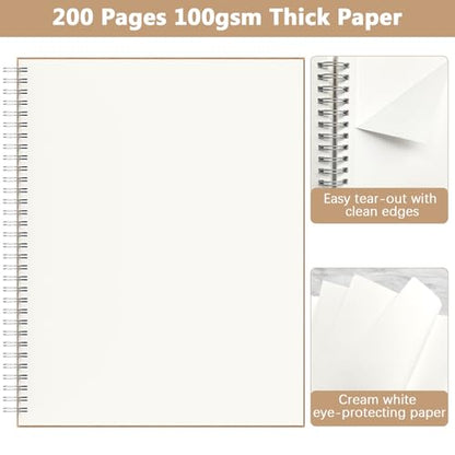 A4 Blank Journal Notebook, 2 Pack Large Spiral Sketchbook for Drawing, 200 Pages 100gsm Thick Unlined Blank Page Journal for Sketching Writing Taking Note and More - Kraft Brown Cover, 8.5" x 11" - color: Blank Page