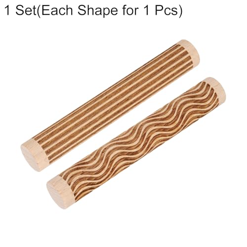 HARFINGTON 2pcs Wood Clay Roller 4" Straight Lines Curved Lines Pattern Rolling Pins Wood Rollers Pottery Tools Wood Grain Texture Rollers for Clay Baking Dough Playdough DIY - style: Straight Lines + Curved Lines