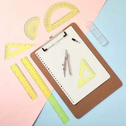 Zonon 7‑Piece Geometry Set with Drawing Compass, 6 & 4 Inch Protractors, Triangle Rulers and Straight Rulers, Transparent Math Drafting Supplies for Back to School, Students and Office Use(Yellow) - color: Yellow