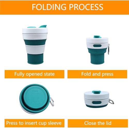 Silicone Collapsible Travel Mug Green 15oz / 450ml - Leak-Proof Reusable Silicone Water Bottle for Hot and Cold Beverages - Travel Office and Home - Dishwasher Safe - Straw Included - color: Green