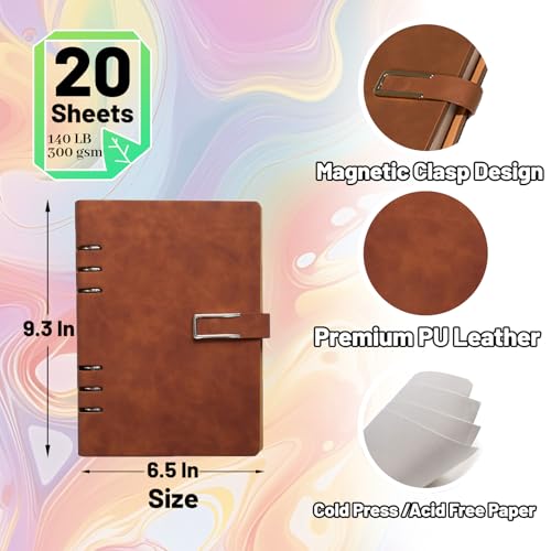 Professional Watercolor Sketchbook with 6-Ring Binder, 20 Sheets 300GSM/140lb 100% Cotton Acid-Free Cold Press Paper, 9.25" x 6.3" Textured Art Journal for Artists, Students & Adults (Black) - color: Black