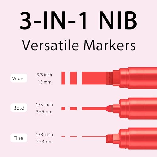 BIGTHUMB 3 Pcs Red Jumbo Permanent Markers: 15mm Wide Tip Thick Acrylic Paint Pen Large Calligraphy Marker for Rock Painting, Poster, Sign, Canvas, Glass, Wood, Ceramic - color: Red