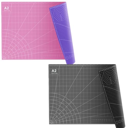 Self Healing PVC Cutting Mat, 2 pcs, 23" x 17", A2 | 2 pcs, Pink or Purple and Black or Gray，Double Sided, Gridded Rotary Cutting Board, For Craft, Quilting, Fabric, - color: A2-Pink or Purple and Black or Gray