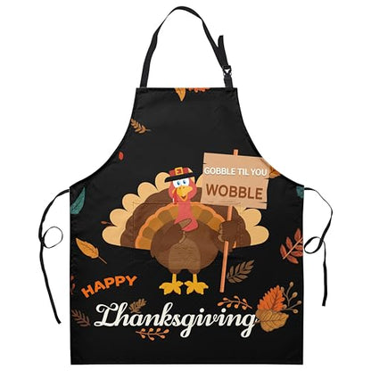 Funny Thanksgiving Aprons for Adults Women Men Cartoon Turkey Apron with Pockets Adjustable Kitchen Chef Apron Black Cooking Apron for Cooking, Barbecue, Crafting, Sewing - color: Turkey-black