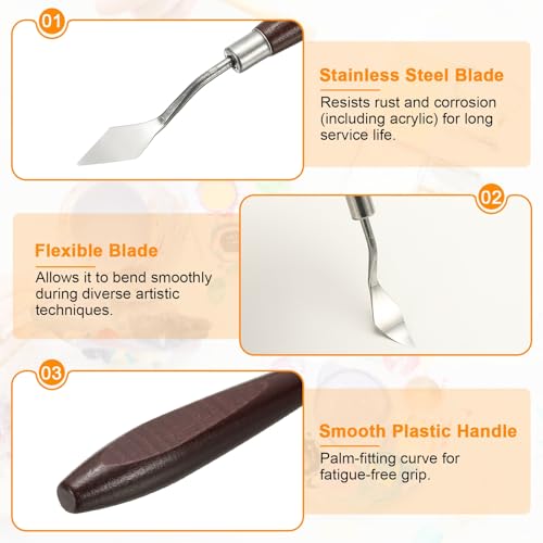HARFINGTON Palette Knife Painting Tool 1.06" x 0.51" Stainless Steel Art Spatula Pallet Knives Scrapers Tools with Beech Wood Handle for Acrylic Oil Canvas Mixing Spreading, Red/Silver - size: 1.06" x 0.51"