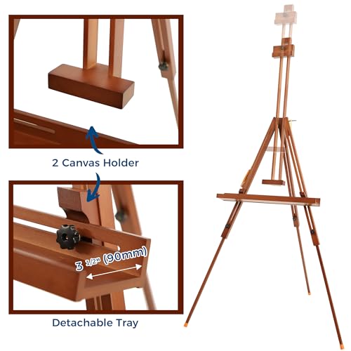 VISWIN Portable Easel for Painting with Bag, Tilting Flat & Adjustable Beech Wood Art Easel Stand, Holds Canvas up to 44", Tripod Field Easel for Adults, Artists, Beginners - Walnut Brown - color: Walnut Brown