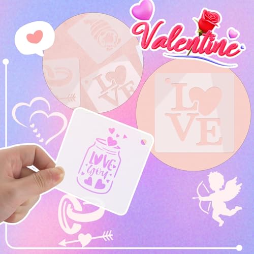 JULMELON 20 Pcs Valentines Day Stencils Reusable Template for Painting Art | PET Plastic, Valentine Stencils for Painting, Valentines Day Crafts Reusable, Wall Floor Rock Art, 3 Inch DIY Projects - style: Valentine's Day Stencils