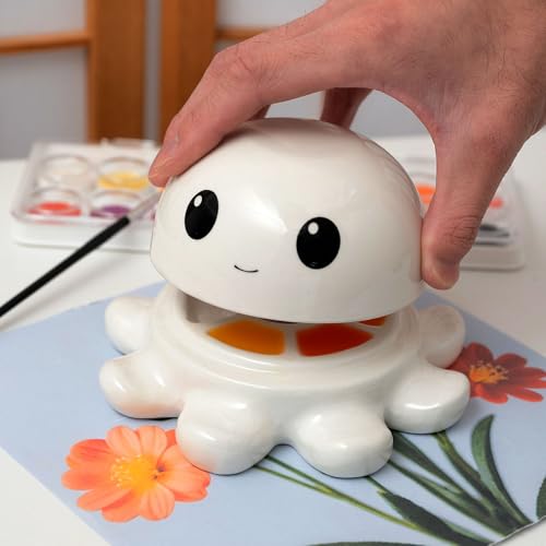 Octopus Ceramic Paint Palette with Lid, Removable Water Bowl, Cute Ocean
