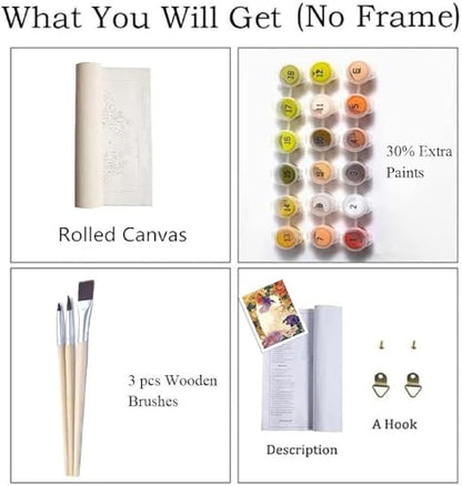 ZRIZQ Cat Paint by Numbers Kit for Adults Beginner,Flowers,16x20 | Full set with wooden brushes,rolled canvas,rich paints.Calming activity.Beginner friendly.Just open and paint. - color: 16"X20"Rolled Canvas(Frameless)-Cat 9