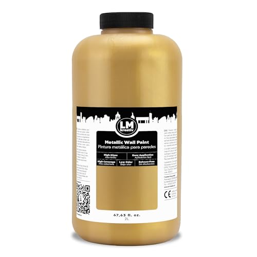 Metallic Wall Paint 67.62 fl oz - Gold - Stunning Metallic Shine for Stylish Interiors, Easy to Apply, Water-Based, Perfect for Creative Wall Designs & DIY Projects - color: Gold