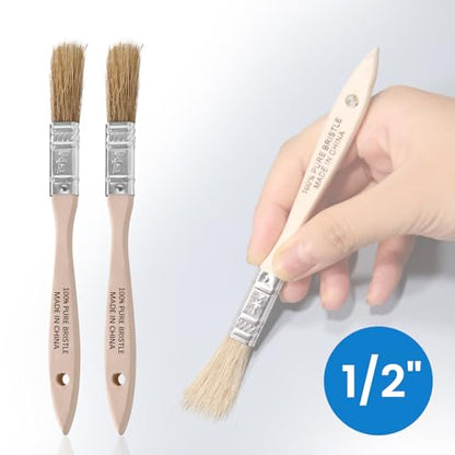 ETERNA 4Pack Household Chip Paint Brush 0.5inch 1inch 1.5inch 2inch Natural Bristles Wooden Handle Flat Brushes Set for Painting, Glue, Oil, Acrylic, Stain - color: 4 Pack- 0.5", 1", 1.5", 2"