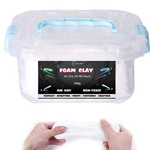 1.1lb Moldable Cosplay Foam Clay (White) – High Density and Hiqh Quality for Intricate Designs | Air Dries to Perfection for Cutting with a Knife or Rotary Tool, Sanding or Shaping - color: White, size: 500g