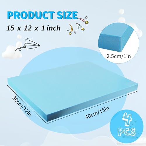 LuckyFoam Blue 4 Pack 15x12x1 inch Foam Sheets 1 Inch Thick | Polystyrene Rectangles XPS Foam Board Craft for Insulating DIY Modeling Art Supplies - color: blue, size: 15x12x1 inch 4pcs