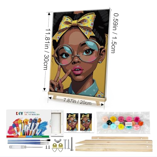 HeeBenor Framed Paint by Numbers Kit for Adults, Black Women, 8x12 Inch - color: Black Women 043