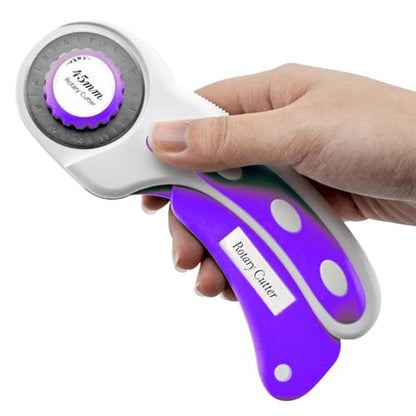 Rotary Cutter For Fabric, 6 Pack 45mm Fabric Cutter with 5 pieces Extra Blades,Ergonomic Handle Rolling Cutter for Fabric, Leather, Crafting, Sewing, Quilting, Fabric Rotary Cutter (Purple) - color: Purple
