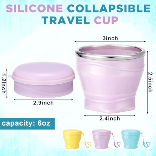 Zhehao 3 Pack Collapsible Travel Cup 6oz/180ml Silicone Collapsible Travel Water Cup Silicone Foldable Mug with Lid for Camping, Hiking, Outdoors(Yellow, Purple, Blue)