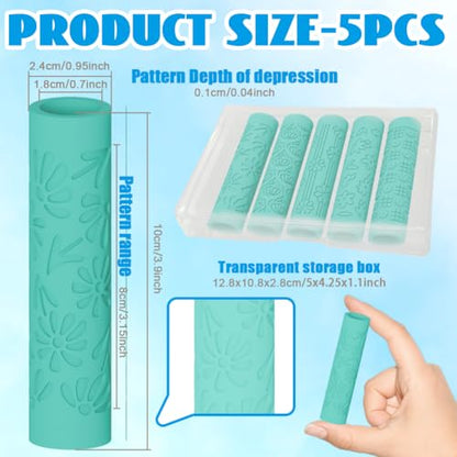 beinkmake 5Pcs Daisy Pattern Polymer Clay Texture Rollers, Plastic Clay Tools with Storage Case for DIY Jewelry Making, Scrapbooking, Pottery Crafting - color: Daisy
