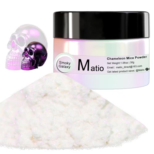 Matio Chameleon Mica Powder, 1.06oz/ 30g Smoky Galaxy White Chrome Powder | Pearlescent Effect Color Shift Pigment for Resin Craft, Soap Candle Dye, Nail Art,Bath Bomb,Paint,Slime - color: W-Smoky Galaxy