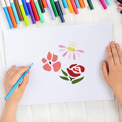 NAKLEO Painting Stencils for Kids, 8 Pcs Set 6x6” Flowers, Children Creative Drawing Templates Plastic and Reusable, DIY Decoration Arts and Crafts, Paper Wall Wood Fabric | Creative Drawing Stencils, Plastic Reusable Painting Stencil DIY Crafts, Paper Wa