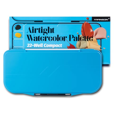 Transon Watercolor Palette Folding with Lid 18wells 2 Mixing Areas and 1 Large Mixing Tray Also for Gouache Acrylic Paint Palette Blue Color - color: Blue