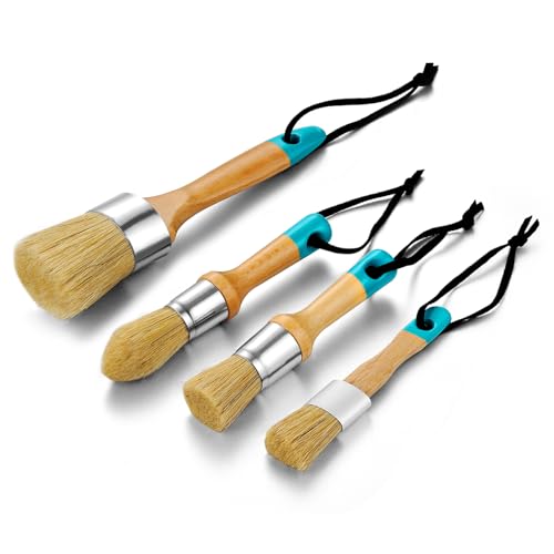 Chalk Paint Brush Set 4Pcs, Wax Brush, Large 2 in & Small 1 Inches Flat and Round Paintbrush, Stencil Brush, Chalk Paint Brushes for Furniture, Home Decor, Art, Crafts, Milk Paint, DIY Painting, Blue - size: 2PCS-Large + 2PCS-Small
