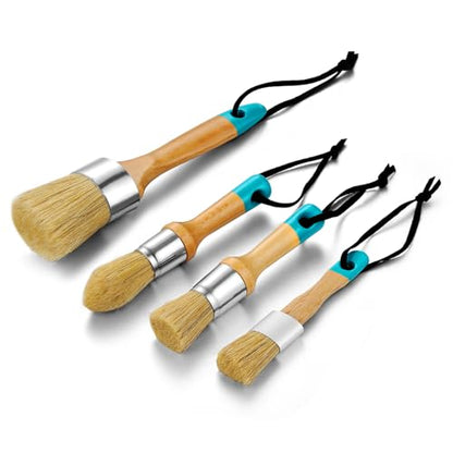Chalk Paint Brush Set 4Pcs, Wax Brush, Large 2 in & Small 1 Inches Flat and Round Paintbrush, Stencil Brush, Chalk Paint Brushes for Furniture, Home Decor, Art, Crafts, Milk Paint, DIY Painting, Blue - size: 2PCS-Large + 2PCS-Small