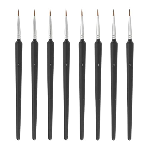MECCANIXITY 8 Pcs Detail Paint Brushes Set, 11mm Fine Pointed Tip Miniature Paint Brushes for Acrylic Painting Oil Watercolor(1), Black - size: 1#