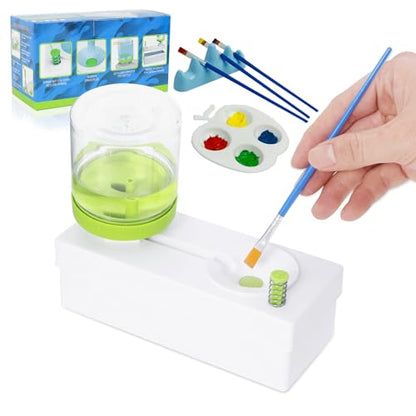 Upgraded All in 1 Paint Brush Cleaner Tool Paint Brush Rinser Paint Water Dispenser Painting Station for Acrylic, Watercolor, Oil Christmas&Birthday Gift for Kids（Give 4 Pen & Pen holder & paint tray） - color: 01 Green