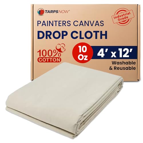 Tarps Now 4x12 ft Premium Heavy Duty Canvas Drop Cloth for Painting - Reusable Painter Tarp, 100% Cotton Fabric Floor Cover & Furniture Protection, Washable Paint Drop Cloth - size: 4' x 12'