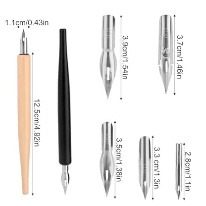 Penitue Comic Dip Pen Set with 2 Wooden Holders & 10 Stainless Steel Replacement Nibs, 5 Styles Manga Dip Pen Ink Nibs for Calligraphy Drawing Writing Sketching Signing - style: Style 1