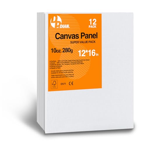 Canvas Boards for Painting 12x16 Inch, 12-Pack Bulk Canvas Value Pack - Art Supplies Blank Paint Canvas Panels for Acrylic, Oil, Watercolor, Tempera, Gouache - size: 12"x16"