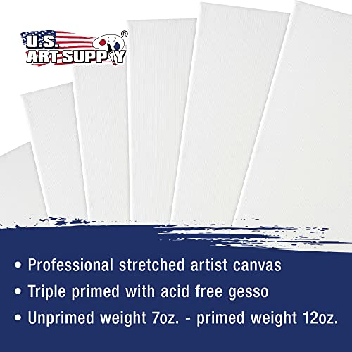 U.S. Art Supply 8 x 24 inch Stretched Canvas for Painting, 12oz Triple Primed, 6-Pack - Professional Artist Quality White Blank 3/4" Profile, 100% Cotton, Heavy-Weight Gesso - Acrylic Pouring, Oil - size: 8" x 24"