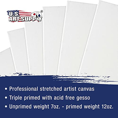 U.S. Art Supply 8 x 24 inch Stretched Canvas for Painting, 12oz Triple Primed, 6-Pack - Professional Artist Quality White Blank 3/4" Profile, 100% Cotton, Heavy-Weight Gesso - Acrylic Pouring, Oil - size: 8" x 24"