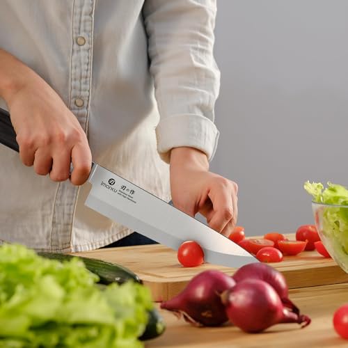 imarku 8 Inch Japanese Chef Knife,Single-Bevel Edge HC Steel Kitchen Knife | HC Steel Ultra-Sharp Vegetable Knife,For Right and Big Hands Pro Cooking Knife,Ergonomic Pakkawood Handle,Gift for Men - color: Classic Black