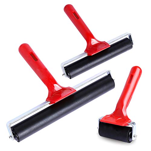 UCEC Brayer Roller, Durable Hard Rubber Roller Brayers, Brayer Rollers for Crafting, Glue Roller Paint Brushes for Printmaking Stamping Gluing (2.4”, 5.9”, 7.9”), 3 Pack | Brayer Rollers for Crafting, Glue Roller Paint Brushes for Printmaking Stamping Glu
