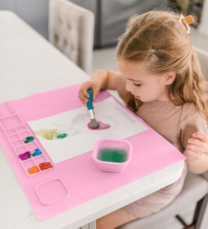 Silicone Painting Mat 20"x16", Art Craft Mat with Cup, Pink - color: Pink