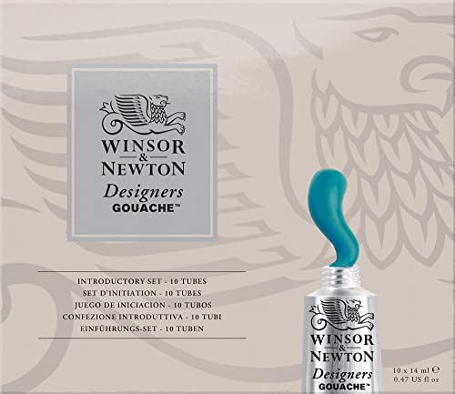 Winsor & Newton Designers' Gouache Introductory 10-Tube Paint Set, 14ml,Blue,green,ivory,white | Opaque matt colour, perfect for creating bold, vibrant artworks. Popular with designers, illustrators and commercial artists. - style: Introductory Set 10 x 1