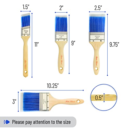 Bates 4 Pack Professional Paint Brush Set - Treated Wood Handle, Small & Stain Brushes - color: Wood Handle Angle/Flat, size: 4 Pack, 1.5", 2", 2.5", 3"