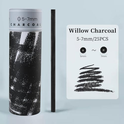 25PCS/Tube Willow Charcoal Sticks - Natural Willow Charcoal for Artists, Beginners, or Students of All Skill Levels - Perfect for Drawing and Sketching, Approx. 5-7mm Dia - style: 5-7mm
